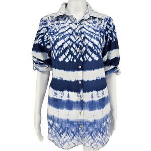 Phases Tie Dye Hip Pocket Button Up Shirt Blue White M New